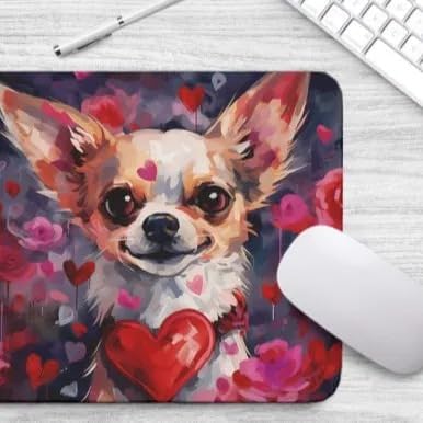 Chihuahua Mouse Pad Dog with Red Hearts Pattern Non-Slip Rubber Mouse Pad Puppy in Love Mouse Pad for Home Office Work Desk Computer Desktop Laptop for Dog Lovers