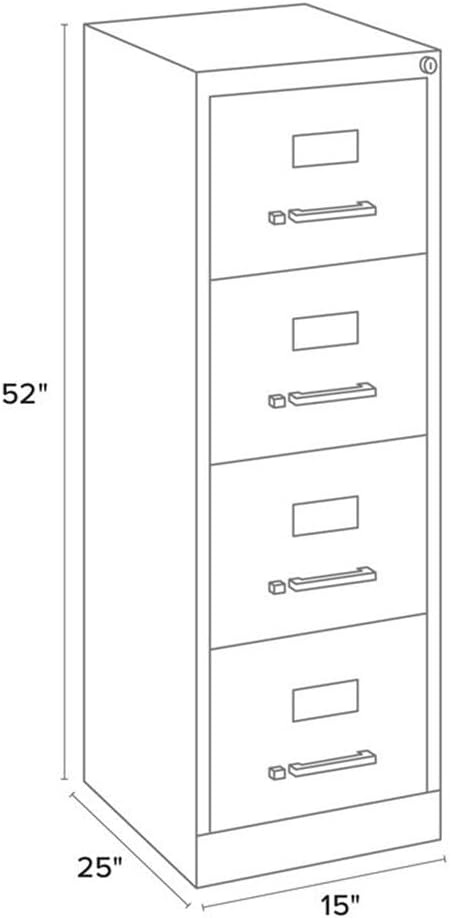 Pemberly Row 4-Drawer Metal Filing Cabinet, 26.5" Deep, Letter Width, Black Finish, Commercial Grade, Vertical Design, Lockable, Durable Steel Construction, Ball-Bearing Slides for Office or Business