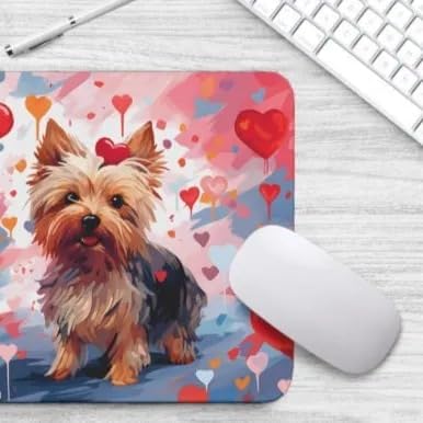 Yorkie Mouse Pad Dog with Red Hearts Pattern Non-Slip Rubber Mouse Pad Puppy in Love Mouse Pad for Home Office Work Desk Computer Desktop Laptop for Dog Lovers