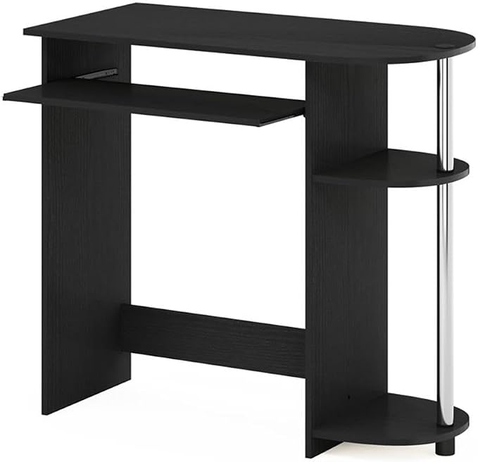 Pemberly Row Computer Desk, Composite Wood and Stainless Steel, 31.5 x 15.8 x 28.8 in, Pull-Out Keyboard Drawer, 2 Shelves, Compact Home Office Desk, Easy Assembly