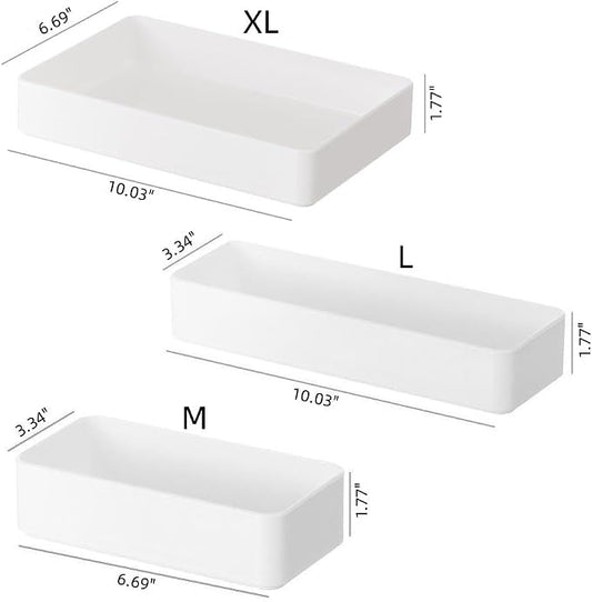 RAUVOLFIA Plastic Drawer Organizers Set, 3-Size Versatile Bathroom and Vanity Drawer Organizer Trays, Storage Bins for Makeup, Bedroom, Kitchen Gadgets Utensils and Office