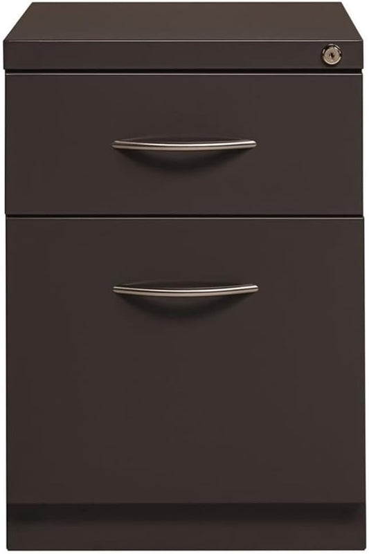 Pemberly Row 20" 2-Drawer Modern Metal Mobile Filing Cabinet, Charcoal Finish, Steel Construction, Locking Drawer, Letter File Storage, Hidden Casters, Satin Nickel Pulls, Office Furniture