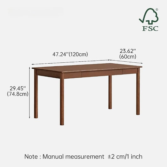 100% Solid Wood Desk, Home Office Writing Desk, Mid Century Modern Computer Desk with Drawers for Study Living Room 47" W