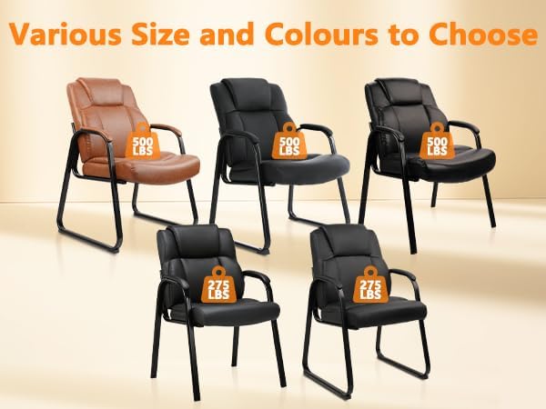 CLATINA Big Tall 500 LBS Wide Guest Chair Heavy Duty, Leather Side Reception Chairs with Sled Base and Armrest, Executive Office Desk Chair No Wheels for Meeting Conference Waiting Room Home, Black
