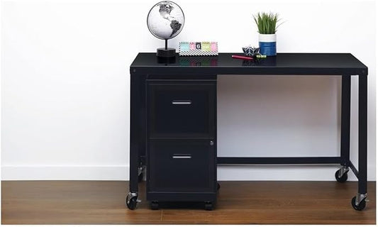 Pemberly Row 2 Drawers 26.7" Vertical Black Metal Filing Cabinet Lockable Pre-Assembled Movable Letter Size for Home, Office