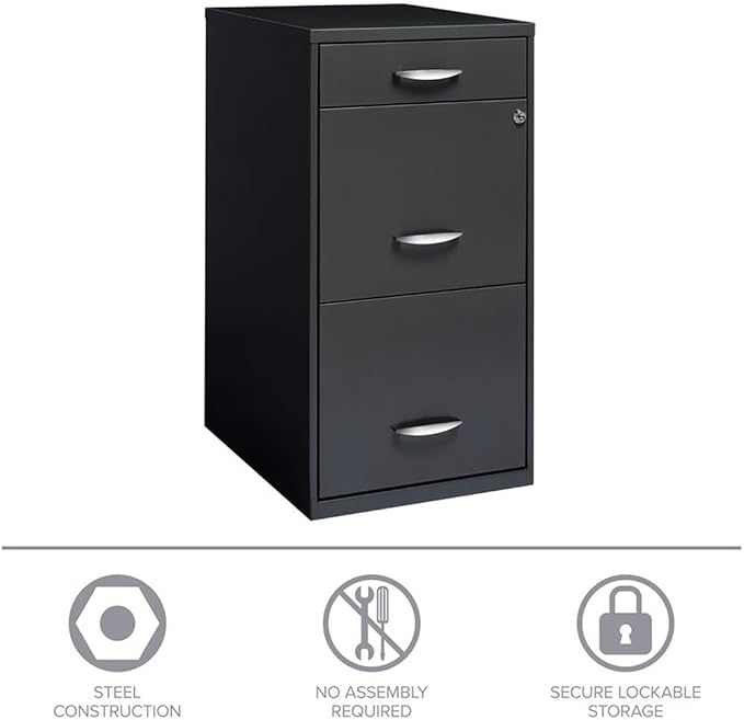 Scranton & Co 3-Drawer Metal Filing Cabinet, 27.32" H x 14.25" W x 18.00" D, Charcoal Finish, Lockable Lateral File Cabinet for Home or Office Organization, Letter Size Hanging File Storage