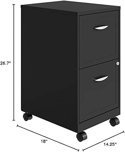 Pemberly Row 2-Drawer Mobile Metal Filing Cabinet, Gray Finish, 26.7" H X 14.25" W X 18" D, Lockable Letter-Size Storage, Smooth Glide Suspension, Easy Roll Casters for Home or Office Use