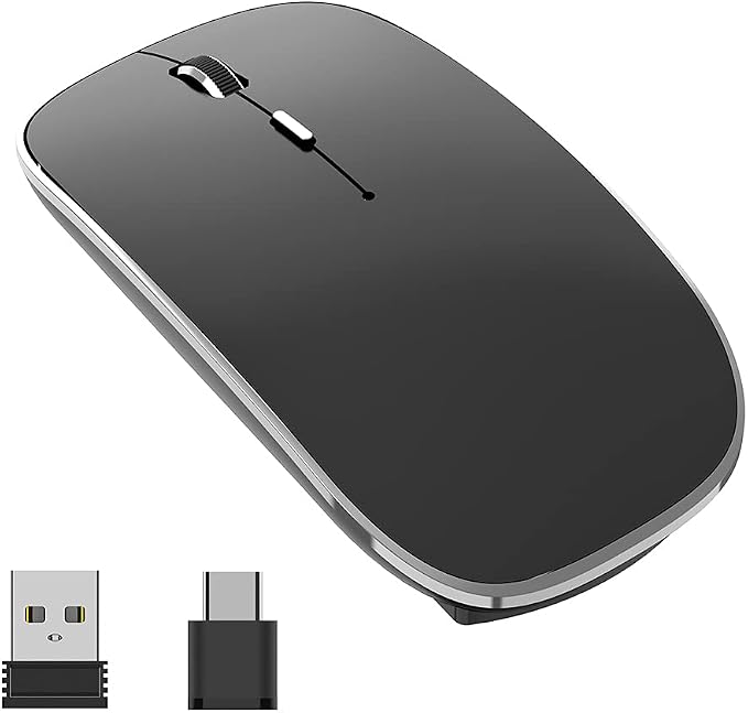 Halpilt Wireless Mouse Chargeable Portable Silent USB-A and Type-C Dual Mode Wireless Mouse 3 Adjustable DPI for Laptop, Mac, Android, PC (Q23S Black)