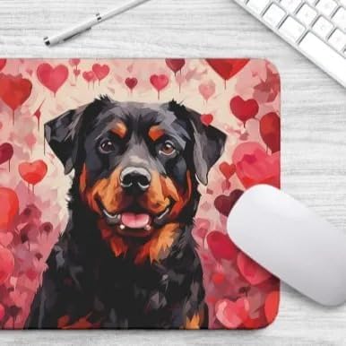 Rottweiler Mouse Pad Dog with Red Hearts Pattern Non-Slip Rubber Mouse Pad Puppy in Love Mouse Pad for Home Office Work Desk Computer Desktop Laptop for Dog Lovers