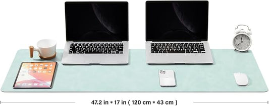 Distressed Leather Desk Mat - Non-Slip PU Desk Pad for Office and Home - Desk Organization and Accessories - Ideal for Large Mouse Pad and Desk Mats on Top of Desks(Mint Green,47.2"x 17")