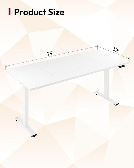 SANODESK Electric Standing Desk 79 x 32 Inches, Height Adjustable Sit Stand with Large Splice Board Desktop for Home Office, Computer Workstations,Memory Ergonomic Computer Desk, White Frame/White Top
