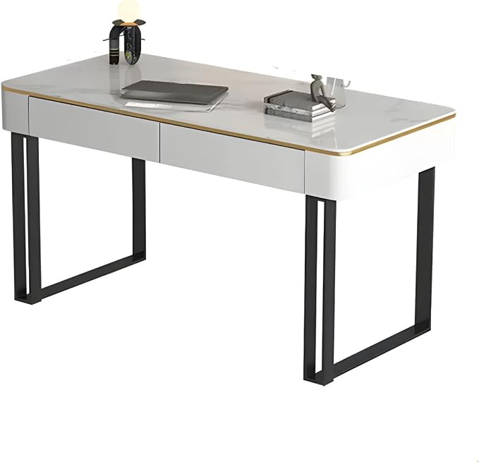 RUNNUP Slate Office Desk with 2 Drawers, Modern Computer Desk, Without Chair 31.5" L x 19.7" W x 29.5" H Black