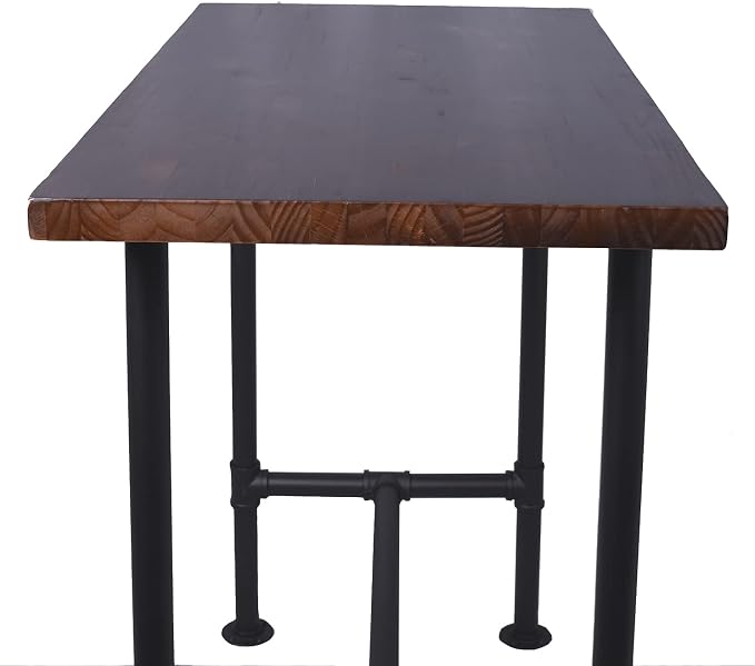 DIY Industrial Design Pipe Dining Table Casual Pub BAR Laptop Table Modern Studio Wood and Metal Rectangular Dining Table homeoffice Desk Breakfast high bar Table Walnut Desktop 47.3" × 23.6"
