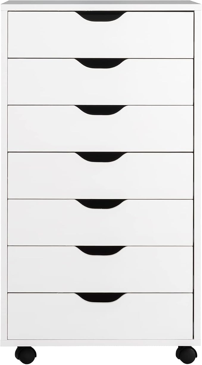7 Drawers Filing Cabinet, Vertical File Cabinet for Home Office, Mobile Under Desk Office Storage Cabinets with Wheels (White, 7 Drawers)