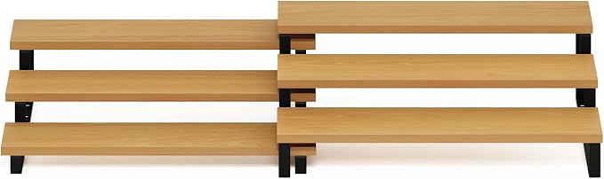 Furinno RAVEL Kitchen Countertop Organizer Set of 2, 3-Tier Nesting Metal Frame Counter Shelves, Kitchen Storage, Expandable, Spice Rack, for Pantry, Coffee Bar, Beech