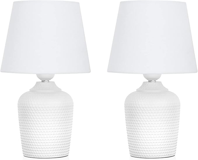 Sucolite Small 11.8" Table Lamps Set of 2, Bedside Nightstand Lamps for Bedroom Kid’s Room, Cute Desk Lamps with Studded Texture Base for Reading Nursery Living Room Office, White