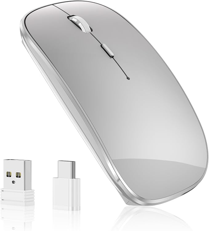 Halpilt Wireless Mouse Chargeable Portable Silent USB and Type-C Dual Mode Wireless Mouse 3 Adjustable DPI for Laptop, Mac, Android, PC (Q23S Grey)