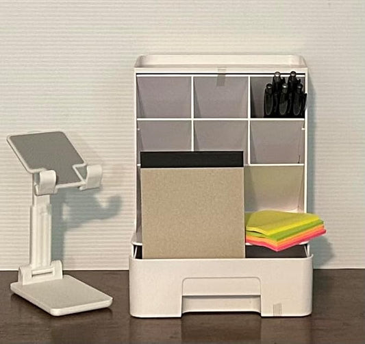 Minimalist Desk Starter Kit – 7 Piece Office Supplies Bundle with Organizer, Phone Stand, Notepad, Sticky Notes & Pens – White Aesthetic Workspace Set