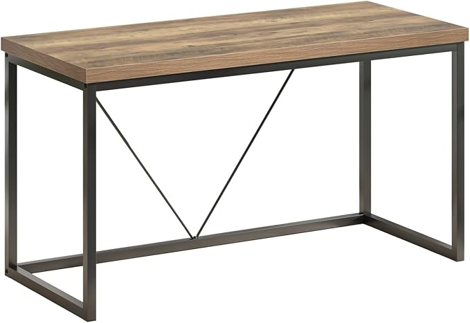 FOLUBAN Modern Home Office Desk, Rustic Wood and Metal Computer Desks, Industrial Study Writing Gaming Table Workstation, Vintage Laptop PC Desk, Oak 53 Inch
