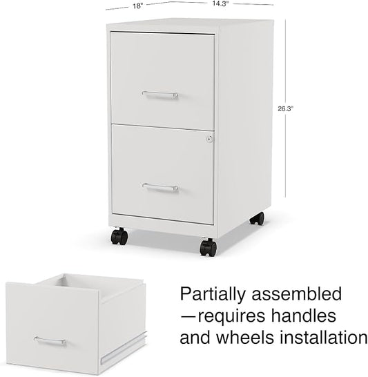 STAPLES Mobile Pedestal File Cabinet with Wheels, 2-Drawer, Letter/Legal Compatible, Locking, White