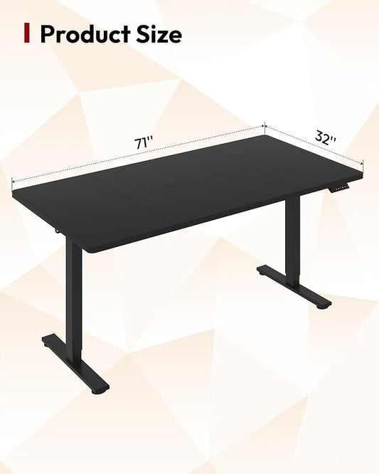 SANODESK Electric Standing Desk 71 x 32 Inches, Height Adjustable Sit Stand with Large Splice Board Desktop for Home Office, Computer Workstations,Memory Ergonomic Computer Desk, Black Frame/Black Top