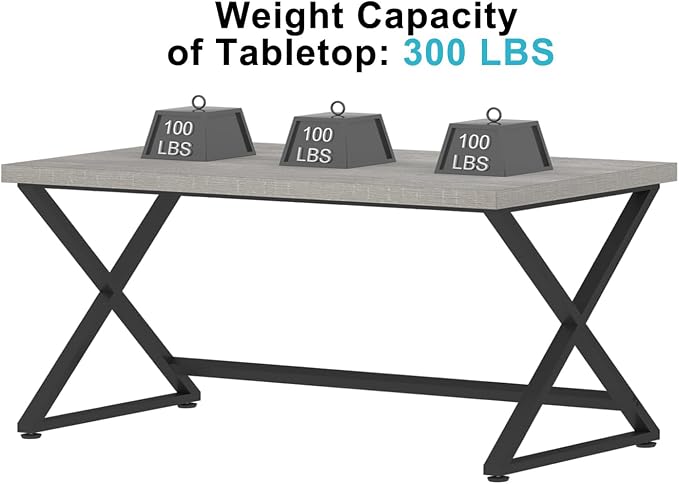 IBF Gray Computer Desk, Industrial 60” Work Desk for Writing Study, Simple Wooden Metal Executive Home Office Desk, Modern Pc Gaming Laptop Workstation Computer Table in Bedroom, Light Grey Oak