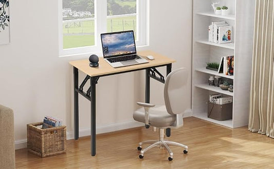 Panana Small Foldable Computer Desk, 31.5 inch Folding Home Office Desk for Small Spaces, Modern Simple Style for Home, Office, Study, Writing, No Assembly Required (Natural Wood, 31.5" x 15.7")