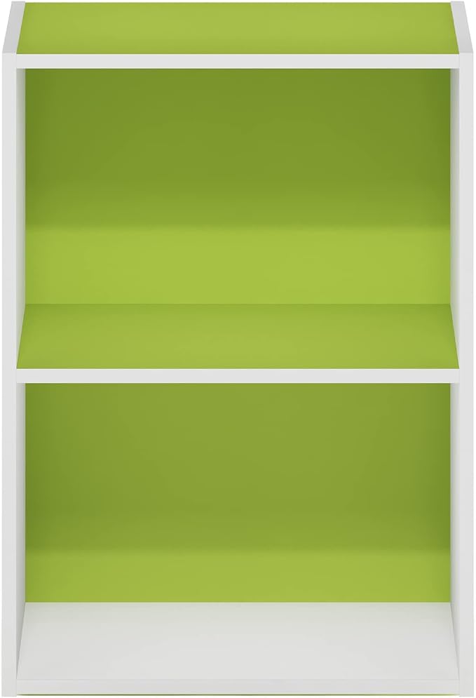 Furinno Luder Bookcase / Book / Storage, Green/White, 2-Tier