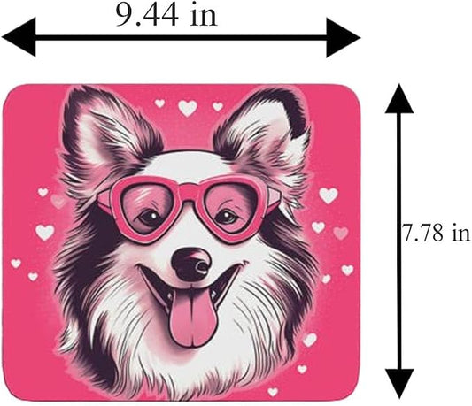 Pink Mousepad Glamour Dog Shetland Sheepdog Mouse Pad for Home Office Gaming Working Desk Computer Desktop Accessories Non-Slip Rubber Mousepad for Dog Lovers