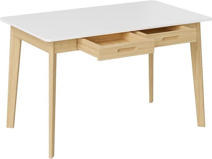 Timechee 40 Inch Compact Computer Gaming Desk, White Study Work Office Desk with 2 Storage Drawers, Rectangular Study Reading Table, Simple Computer Writing Table for Home Office, Living Room