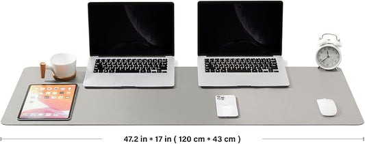 Large Desk Mat - 47.2"x 17" Non-Slip PU Desk Pad for Office and Home - Ideal for Large Mouse Pad and Desk Mats on Top of Desks(Silver)