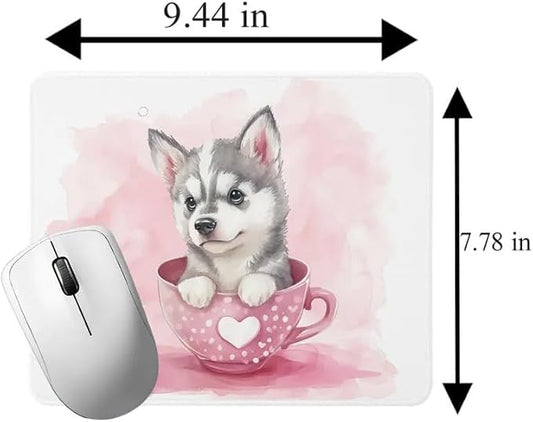 TUBBIE Basic Mousepad Puppy in Tea Cup Mouse Pad Desktop Laptop Computer Accessories Home Office Gaming Work Desk Computer Non-Slip Rubber Gift for Dogs Lover Mousepad Coffee or Tea (Siberian Husky)
