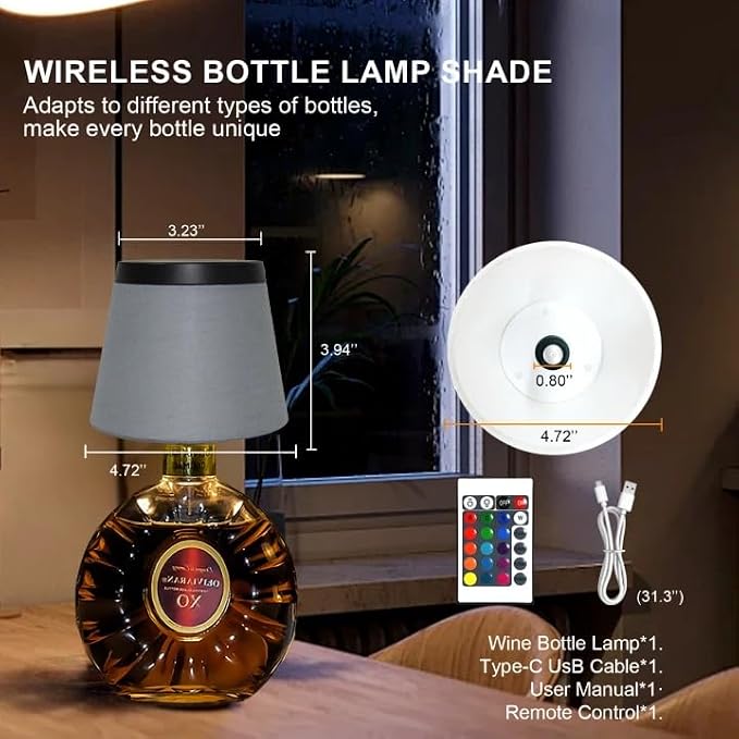 Wireless Bottle Lamp,Small Bedside Table Lamp,RGB LED Bottle Light with Remote Dimmable(RGB Blue Gray, 1pc)