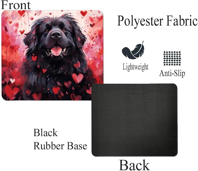 Newfoundland Mouse Pad Dog with Red Hearts Pattern Non-Slip Rubber Mouse Pad Puppy in Love Mouse Pad for Home Office Work Desk Computer Desktop Laptop for Dog Lovers