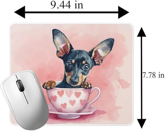 Dog Mousepad Desktop Laptop Computer Accessories Puppy in Tea Cup Mouse Pad Home Office Gaming Work Desk Computer Non-Slip Rubber Mousepad (Doberman Pinscher)