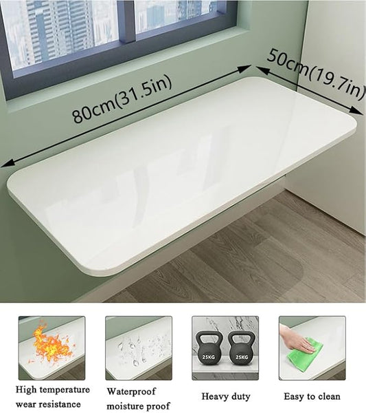 Wall Mounted Folding Table,White Floating Desk for Small Spaces,Stainless Steel Bracket Laundry Folding Table,Wall Folding Desk,Home Bars and Dining Establishments(80x50cm/31.5"x19.7"
