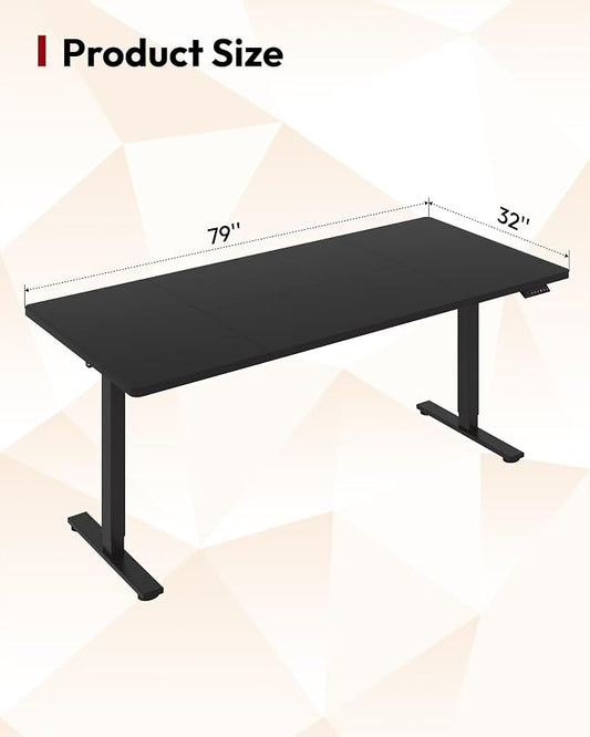 SANODESK Electric Standing Desk 79 x 32 Inches, Height Adjustable Sit Stand with Large Splice Board Desktop for Home Office, Computer Workstations,Memory Ergonomic Computer Desk, Black Frame/Black Top