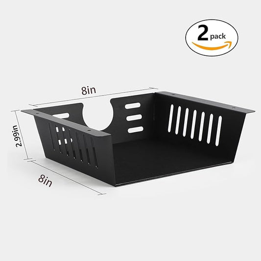 2 Pack Under Desk Shelf - Black Desk Shelf for Office Tables & Workstations(8Inch)