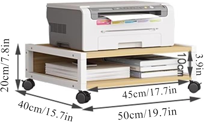 2 Tiers Rolling Under Desk Printer Stand,Office Movable Printer Desk with 4 Wheels & Lock Mechanism,Heavy Duty Storage Rack for Office and Home(Internal Height 10cm(3.9in), Black)