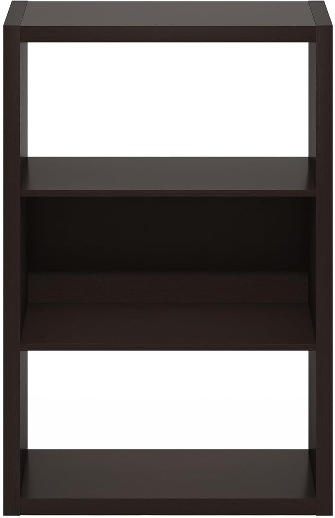 Furinno Viola Book Shelf, 3-Tier Bookshelf, Extra Thick Frame Bookcase with Open Shelf, Open Back Design, 11.3" x 23.2" x 35.9", for Living Room, Bedroom, Home Office, Black Dark Oak