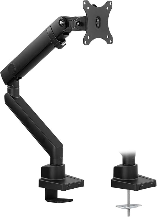 Mount-It! Single Monitor Arm Desk Mount for 24-32 Inch Computer Monitor, Full Motion Aluminum Mount, VESA 75x75 100x100, Holds up to 17.6 lbs, Cable Management, C-Clamp and Grommet Base, Black
