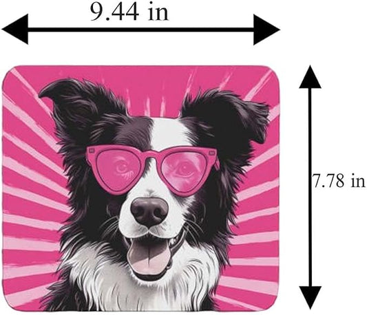 Pink Mousepad Glamour Dog Border Collie Mouse Pad for Home Office Gaming Working Desk Computer Desktop Accessories Non-Slip Rubber Mousepad for Dog Lovers