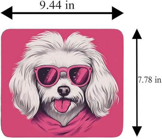 Pink Mousepad Glamour Dog Havanese Mouse Pad for Home Office Gaming Working Desk Computer Desktop Accessories Non-Slip Rubber Mousepad for Dog Lovers
