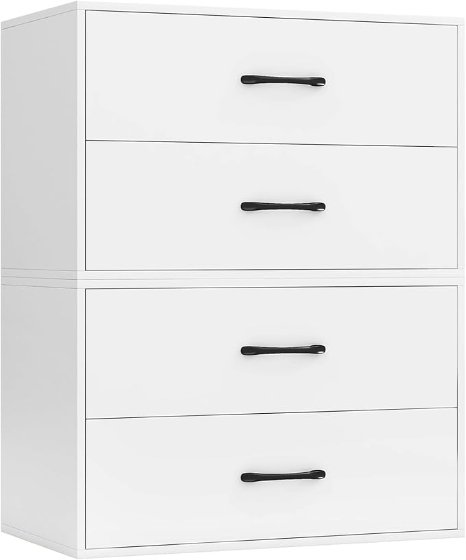 2 Drawer Lateral File Cabinet, Stackable Home Office Drawers, Under Desk Printer Stand, Low Storage Organizer, Horizontal Wooden Filing Cabinet for Study Living Room, No Wheels (2, White)