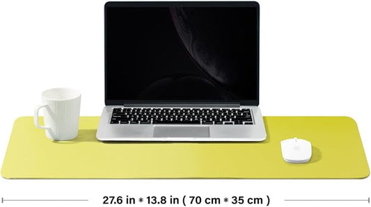 Leather Desk Mat - Non-Slip PU Desk Pad for Office and Home - Desk Organization and Accessories - Ideal for Large Mouse Pad and Desk Mats on Top of Desks (Lemon Yellow,27.6"x 13.8")
