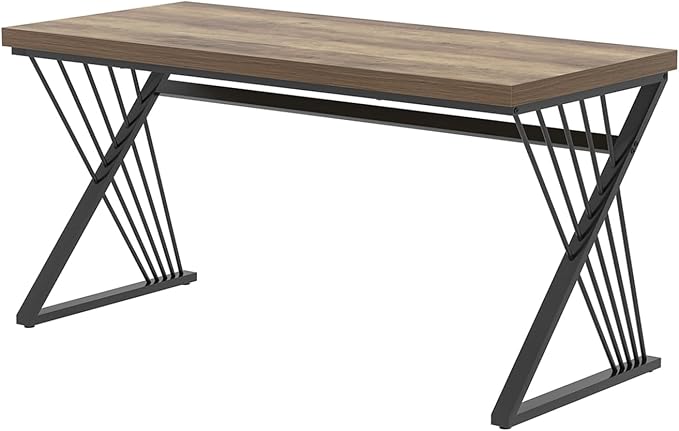 FOLUBAN Modern Home Office Desk, Wood and Metal Computer Desk, Industrial Study Writing Work Table for Bedroom Living Room, Oak, 60 Inch