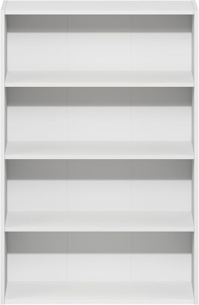 Furinno Basic Book Shelf, 4-Tier Bookcase with Open Shelf, Bookshelf, Cube Storage Organizer, 6 x 24 x 35, for Living Room, Bedroom, Home Office, White