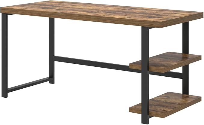 EXCEFUR Modern Computer Desk, Home Office Desk with Storage Shelf, Wood Study Writing Table Workstation for Bedroom Living Room, Rustic Brown, 53 Inch