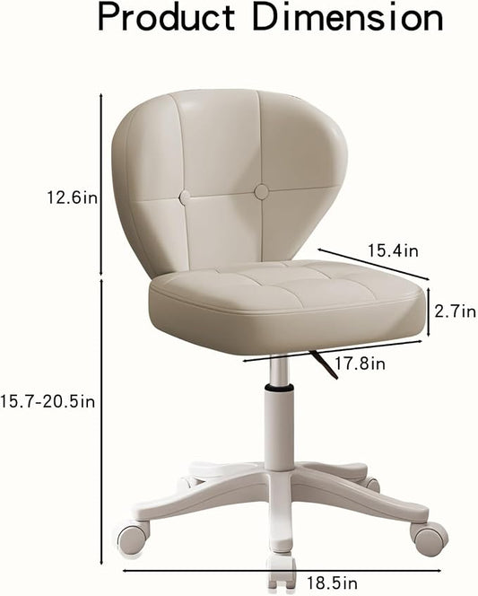 Small Office Chair with Lumbar Support, PU Leather Armless Swivel Desk Chair Adjustable Height, Compact Rolling Chair for Home Office, Bedroom, Study 1White