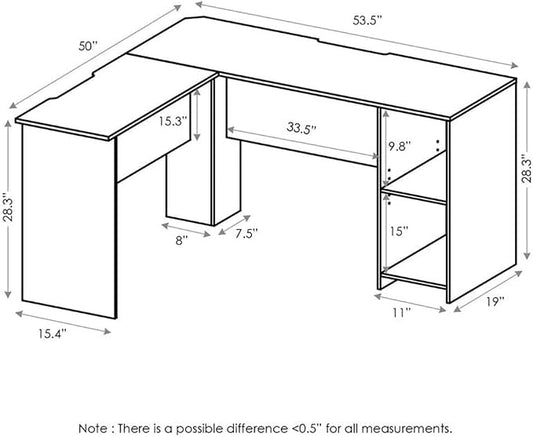 Furinno Indo L-Shaped Computer Desk with Bookshelf, Espresso